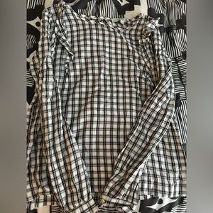 Loft Plaid Ruffle Long Sleeve Blouse